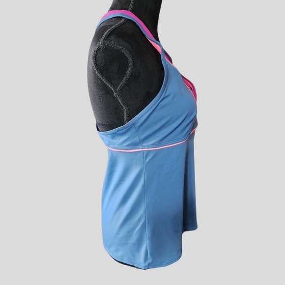 NIKE SWIM TOP (14) Women's Racerback V-Neck Blue/Pink Swim Top - Picture 2 of 7